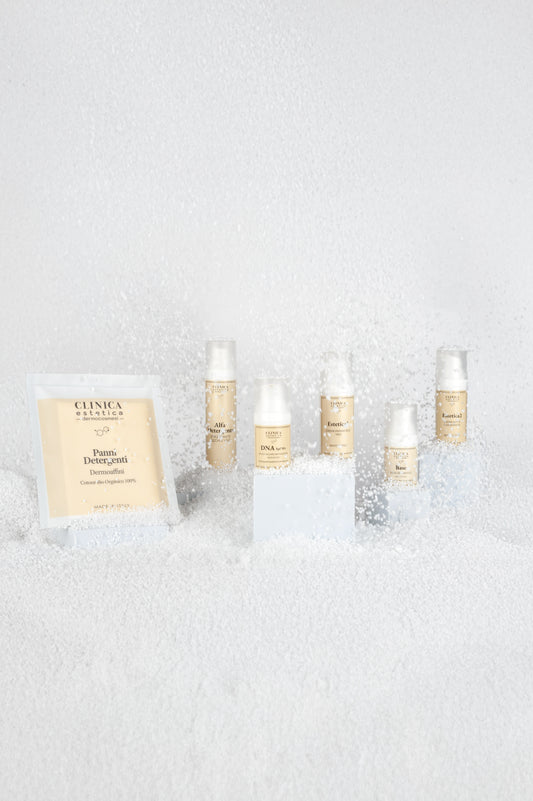 Trattamento Protezione Sole Clinica Estetica Dermocosmesi – kit viso con SPF50+, crema riparatrice, siero e detersione clinica