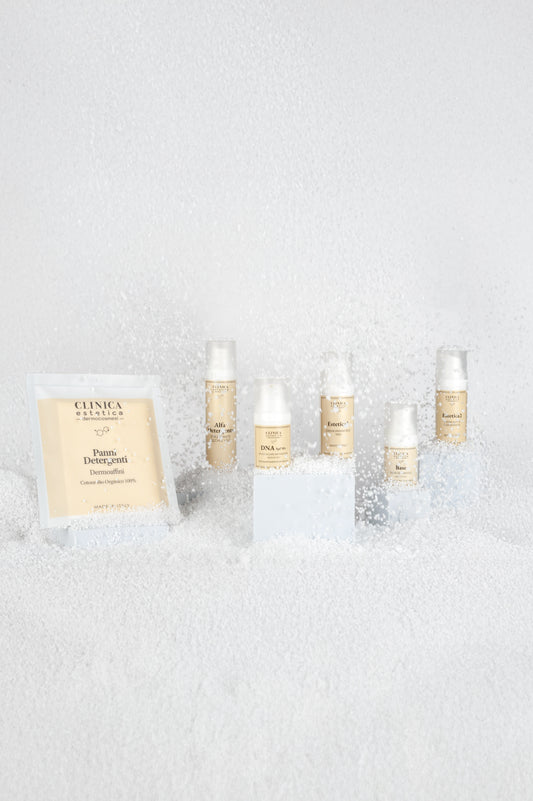 Trattamento Protezione Sole Clinica Estetica Dermocosmesi – kit viso con SPF50+, crema riparatrice, siero e detersione clinica