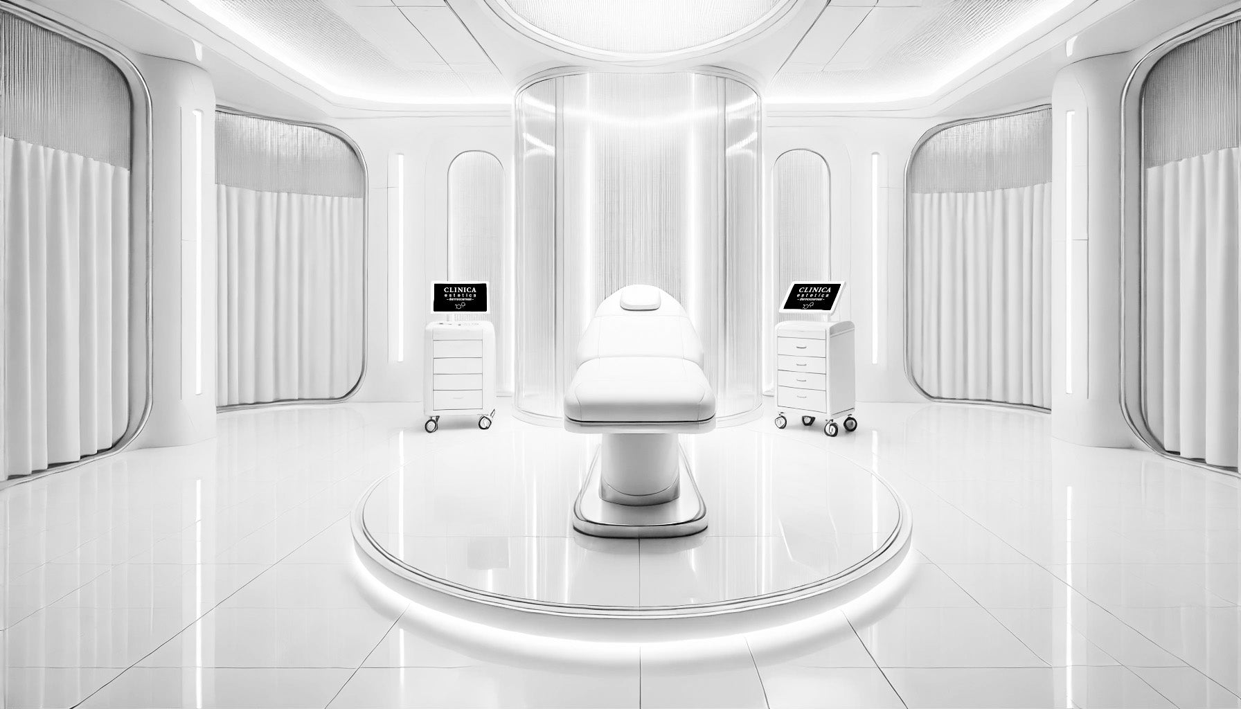 Cabina estetica Clinica Estetica Dermocosmesi – lettino professionale con strumentazione brandizzata per centri estetici e SPA
