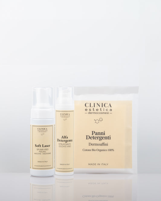Kit Detersione Serale Clinica – Alfa Detergente + Panni viso per pelli sensibili
