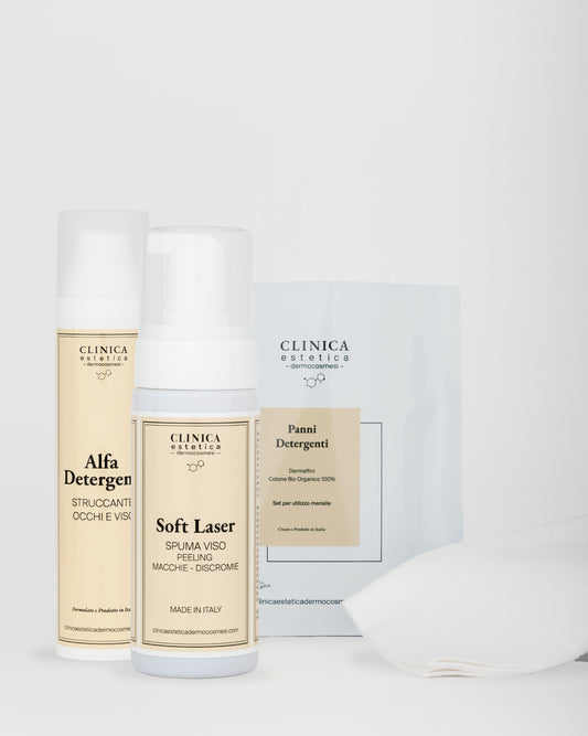 Kit Detersione Serale Clinica – Alfa Detergente + Panni viso per pelli sensibili