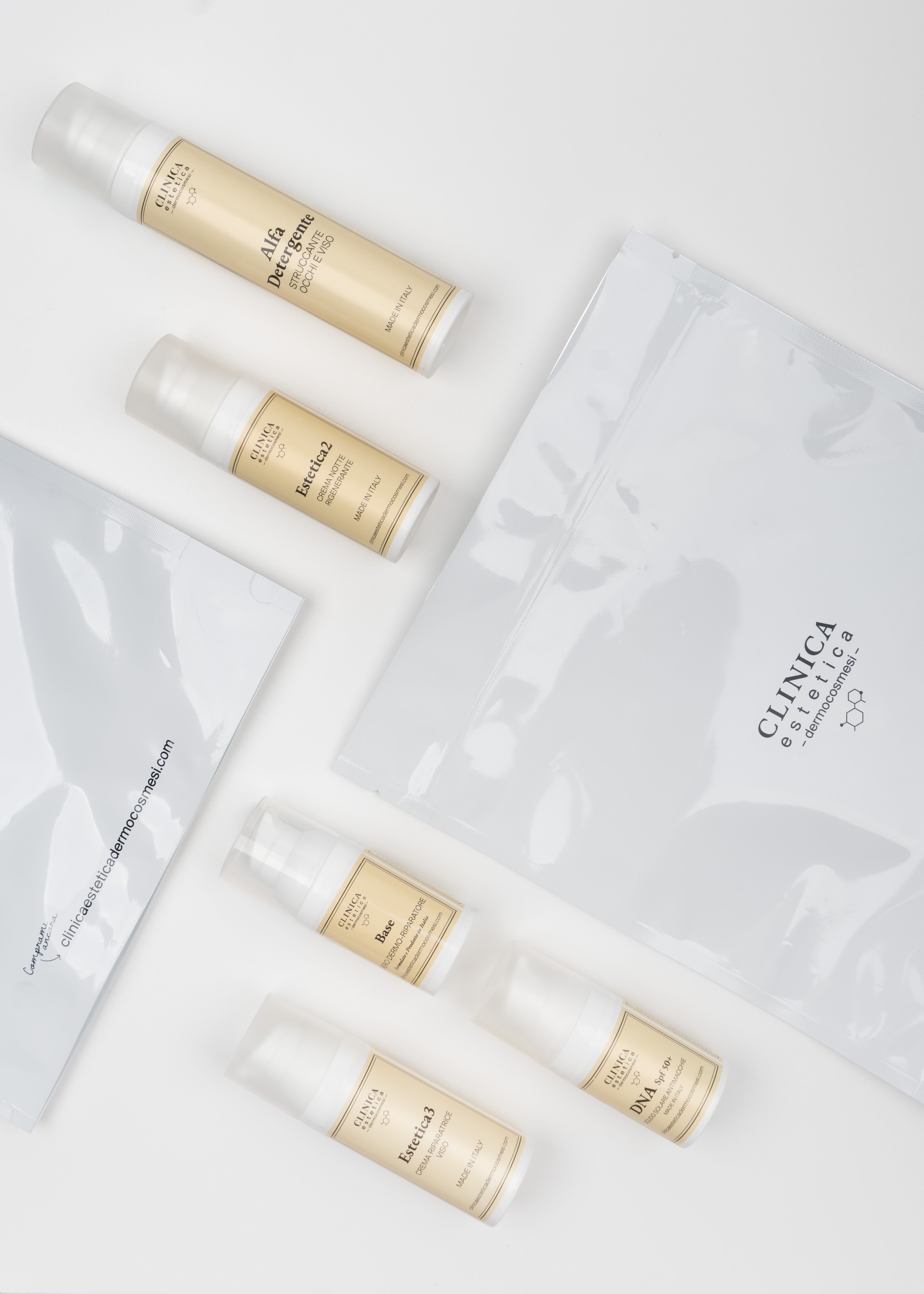 Trattamento Protezione Sole Clinica Estetica Dermocosmesi – kit viso con SPF50+, crema riparatrice, siero e detersione clinica